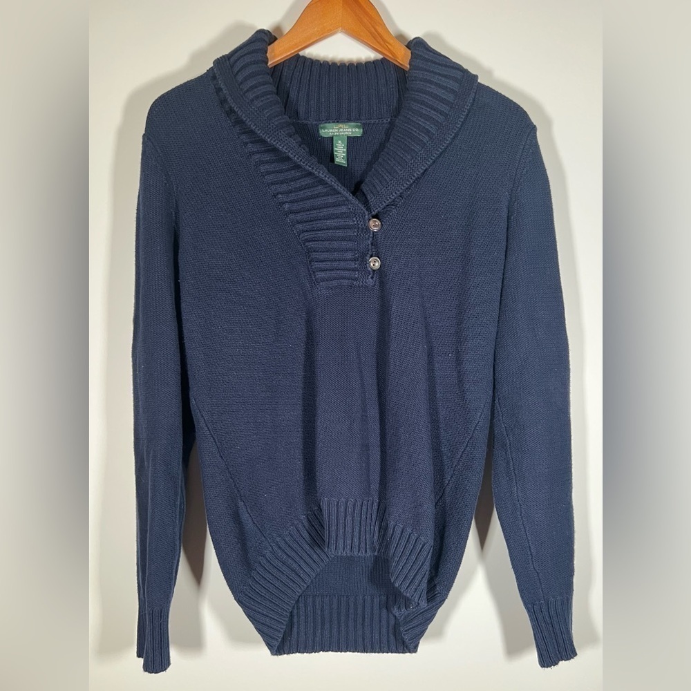 Lauren Ralph Lauren Vintage 90s navy blue shawl neck old money sweater sz XL